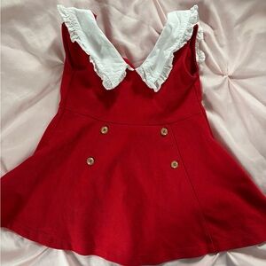 Janie and Jack Red Dress with White Ruffle Collar